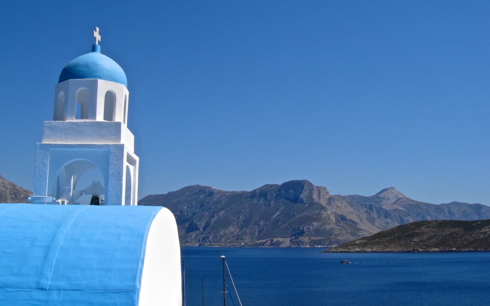 A blue-domed chapel above the Aegean on Kalymnos