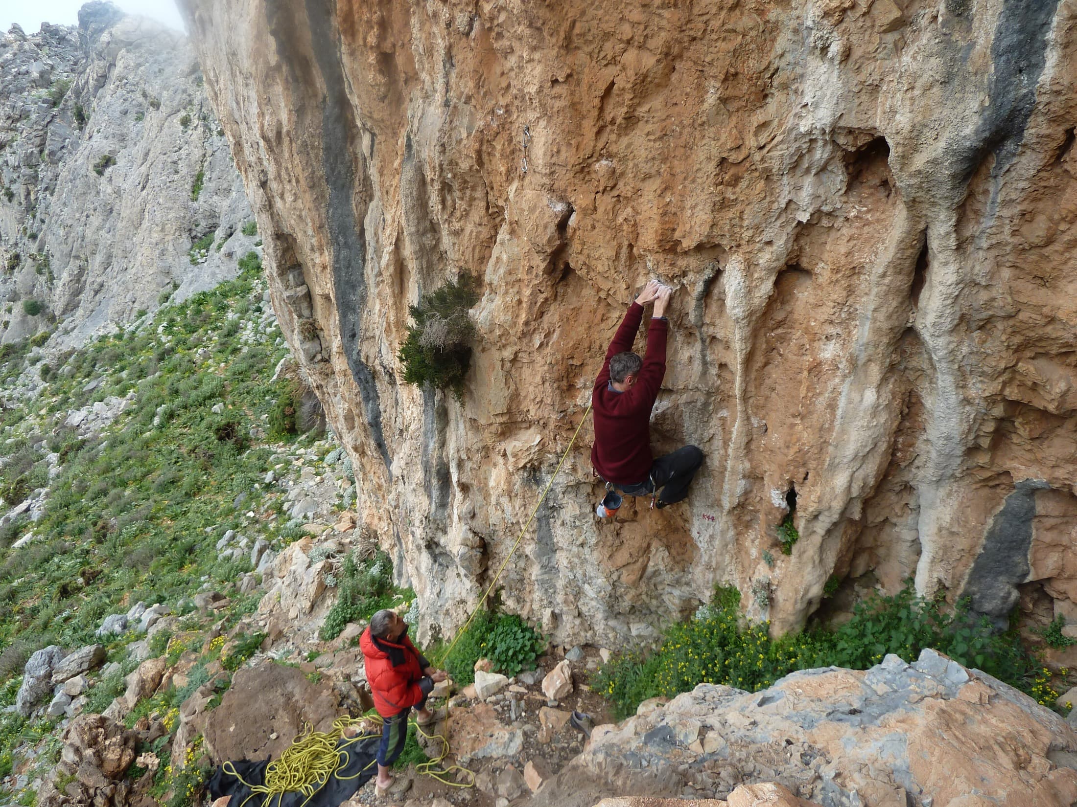 Rock climbing on the limestone cliffs of Kalymnos